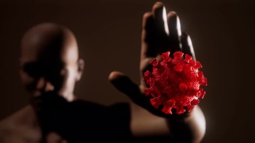Scared Man Gesturing Stop Afraid of Coronavirus COVID-19 Infection