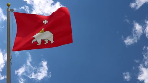 Novgorod Oblast Flag Waving on Flagpole with Blue Sky Background