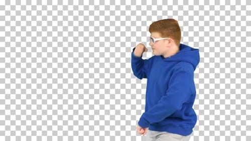 Cool boy dancing while walking by, Alpha Channel
