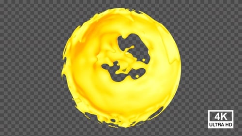 Dynamic Swirling Yellow Liquid Sphere Reveal Animation