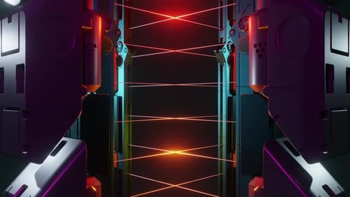 Futuristic Tech Tunnel Animation with Neon Lasers