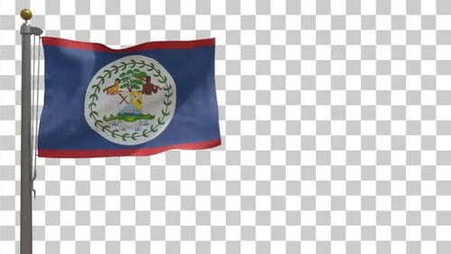 Realistic Waving Belize Flag on Pole with Alpha Channel Loop