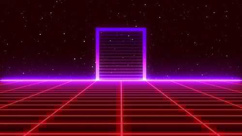 Retro 80s Synthwave Neon Grid Portal Animation