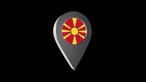 Rotating 3D Location Pin with North Macedonia Flag