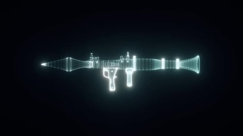 Futuristic Rocket Launcher Hologram Wireframe Animation