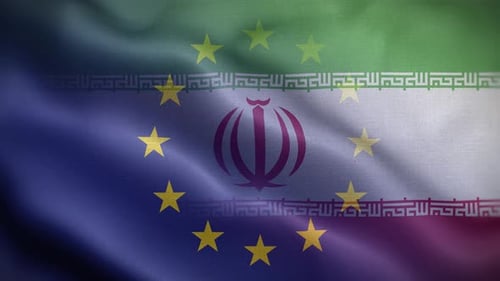 Blended Waving Flags of Iran and European Union