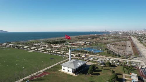 Turkish Flag Flutters at Coast