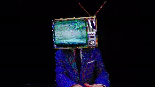 Retro Television Head Typing with Glitch Effects