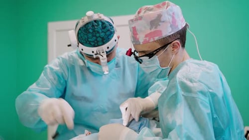 Close up of surgery team operating. Surgical team operating patient in operation theater
