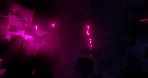 Dark futuristic city or virtual reality with lightning neon high tech lines