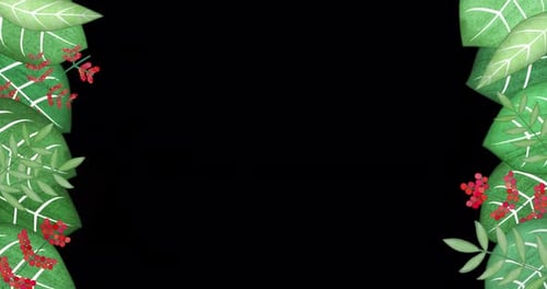 Animated Nature Frame with Green Leaves and Red Berries