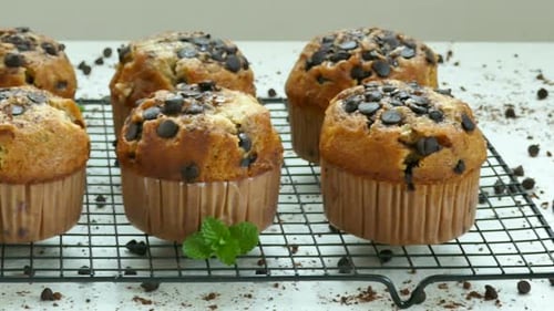 Tasty Banana Chocolate Chip Muffins on Cooling Rack