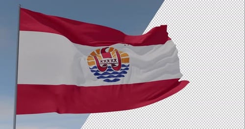 Waving French Polynesia Flag with Alpha Channel Background