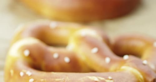 Delicious Golden Brown Pretzel with Salt Close Up