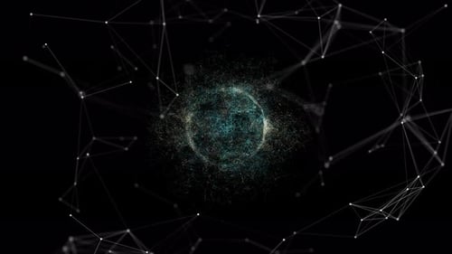 Abstract particles technology digital data connection center sun communication with line plexus