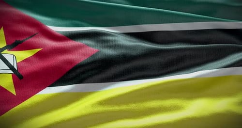 Waving Mozambique Flag Loop with Realistic Fabric Texture