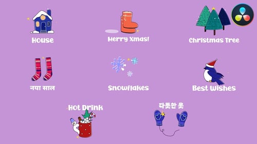 Animated Christmas and Winter Icons with Hand-Drawn Titles