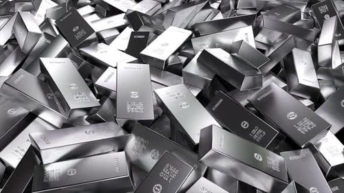 Animated Pile of Silver Bars Falling and Shifting