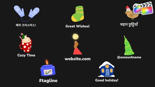 Cozy Winter Holiday Titles with Animated Christmas Icons