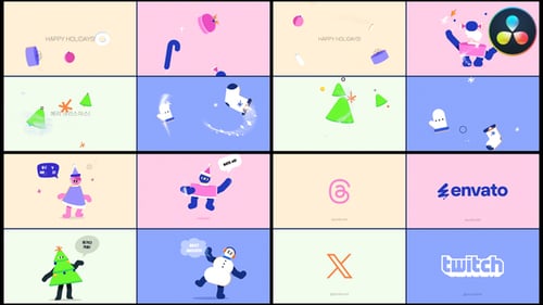 New Year Morphing Characters Logo Openers for DaVinci Resolve