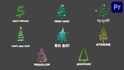 Cartoon Christmas Trees Animations Icons And Titles for Premiere Pro