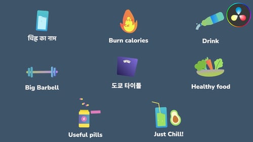 Íconos y títulos de estilo de vida saludable para DaVinci Resolve