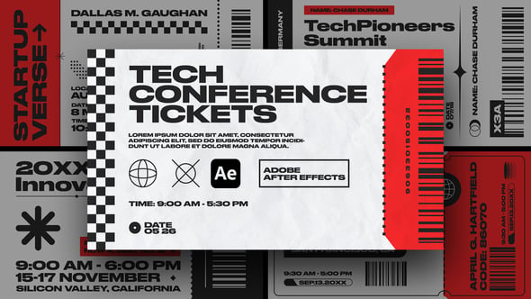 Animated Tech Conference Tickets For Ae, Elements ft. ticket & barcode ...