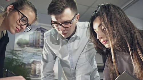 Team Collaborates on a Project in the Office