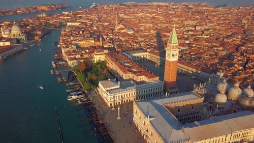 Aerial Orbit Over San Marco Square at Sunrise in Venice Italy