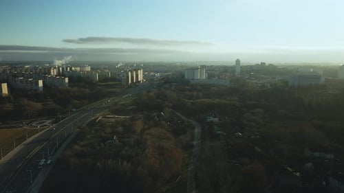 Aerial View of an Urban Cityscape and Highway