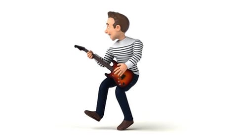 Cartoon Man Rocks Out on Electric Guitar