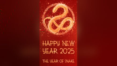 Sparkling Gold Snake Zodiac Sign Reveal on Red Background