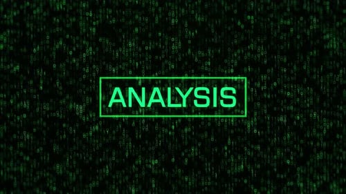 Message d'ANALYSE sur fond binaire de l'ordinateur. Texte d'analyse sur code binaire