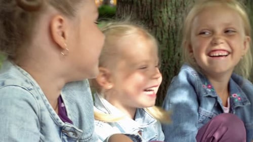 Girls Laughing Together by Tree in Park