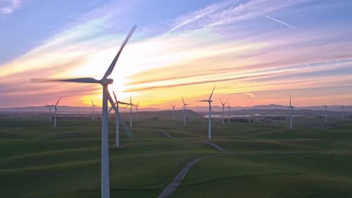 Wind Farm In The Sunset