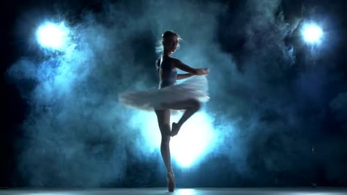 Ballerina Performs Ballet in Smoke and Lighting