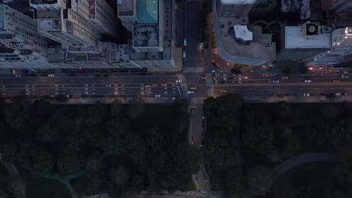 Birds Perspective of New York City Road at Central Park with Busy Car Traffic