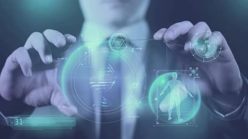 Futuristic Holographic Interface Displaying Scientific Data and Analysis