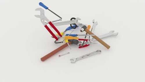 Animated 3D Tools Collection Falling and Piling