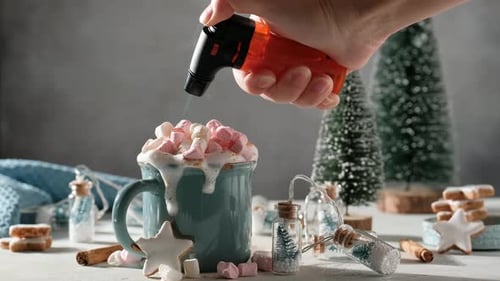 Toasting Marshmallows for Christmas Hot Chocolate