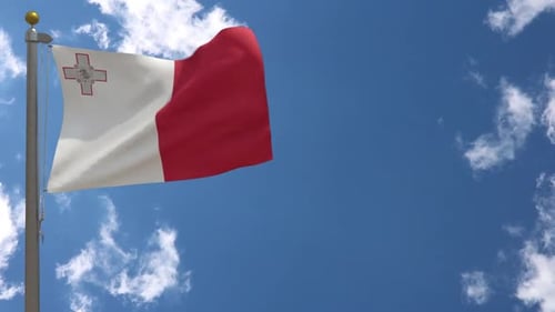 Malta Flag Waving in Realistic Cloudy Sky Animation