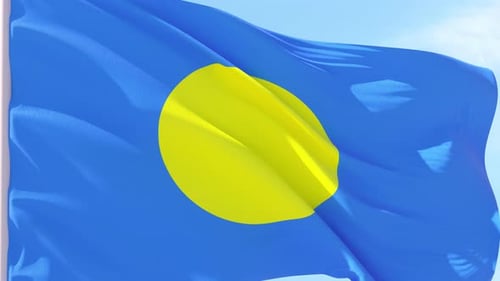 Palau Flag Waving in Realistic Fabric Motion Loop