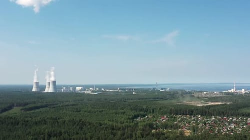 Smoking Cooling Towers at Nuclear Power Plant