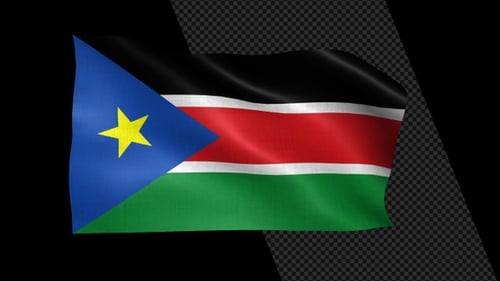 South Sudan Flag Waving Animation on Black Background