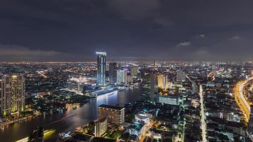 Bangkok Thailand At Night With Clouds Time Lapse