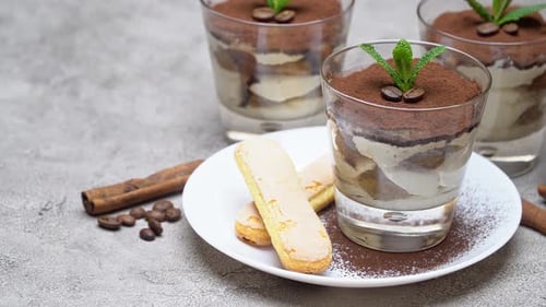Close Up of Tiramisu Dessert with Cocoa Powder