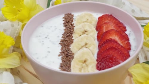 Bowl of Yogurt with Fruit and Flax Seeds