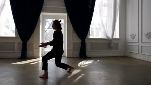 Emotional Ballet Dancer Man is Rehearsing Alone in Hall Contemporary Choreography