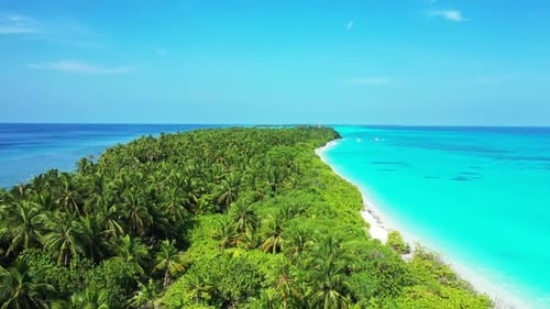 Aerial top view travel of exotic shore beach journey by transparent ocean and white sand background