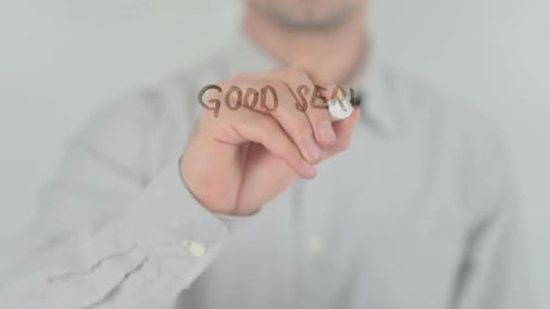 Architecture Man Writing on Transparent Screen